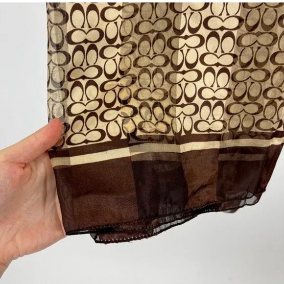 Coach Brown and Cream Signature Print Silk Scarf - Picture 5 of 6